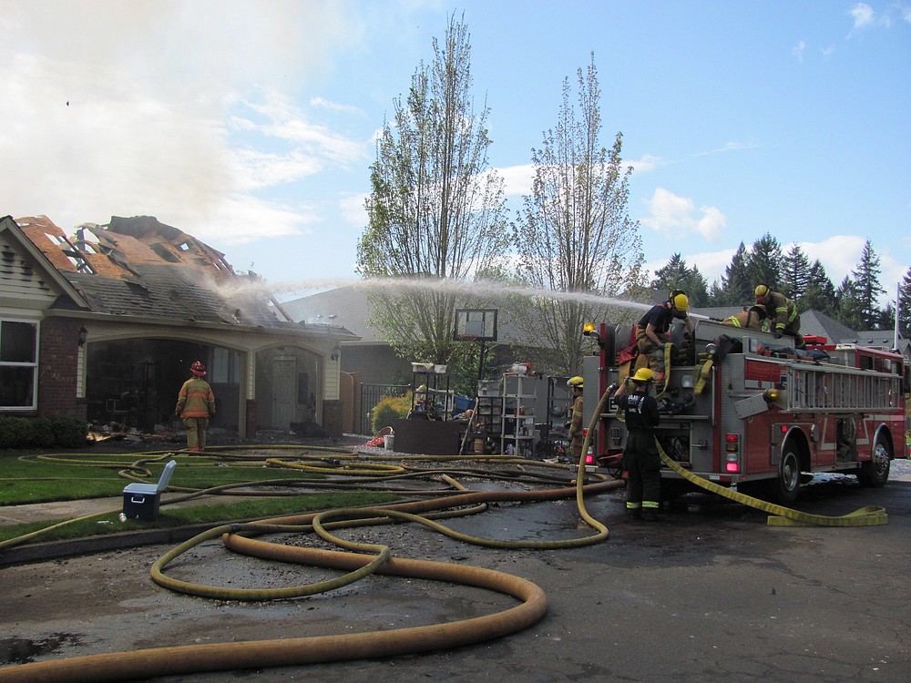 Approximately 25 personnel on nine units from the Camas-Washougal Fire Department, Vancouver Fire Department and East County Fire and Rescue, were at the scene of the fully involved house fire. One of the C-W firefighters was treated for a minor injury and released from PeaceHealth Southwest Medical Center, in Vancouver. Camas police officers also responded, to enforce road closures and detours.