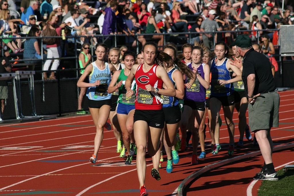Camas sophomore Alexa Efraimson led from start to finish in the 1,500-meter elite girls race Friday, at the Jesuit Relays, in Beaverton, Ore. The Papermaker girls track and field team beat 29 other schools for the championship plaque.