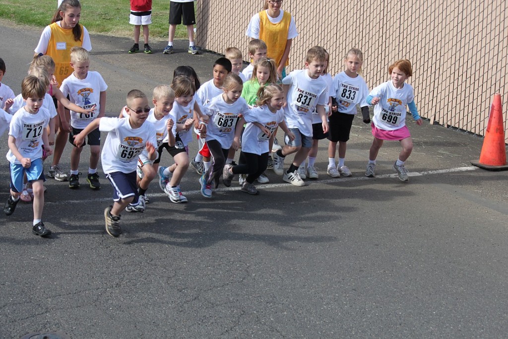 Kindergartners kicked off the elementary school level races with a 1.5 K run on a course that took them around Washougal High School and Gause Elementary School. Holden Bea (692) finished first with a lightning fast pace of 6:56.
