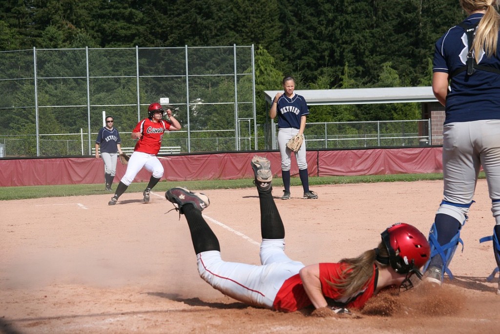 Hannah Welborn dives into home plate for the Camas softball team. After winning the league and district titles, the Papermakers captured second place at the bi-district tournament this past weekend in Tacoma.