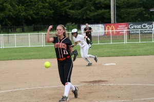 Courtney Shelley fires a pitch for the Washougal softball team during the district tournament Thursday, in Centralia.