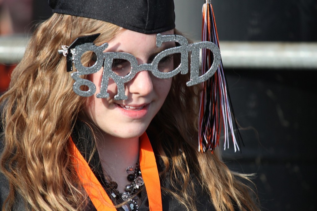 One student worked to stand out from the sea of graduation gowns by wearing unique eye wear.