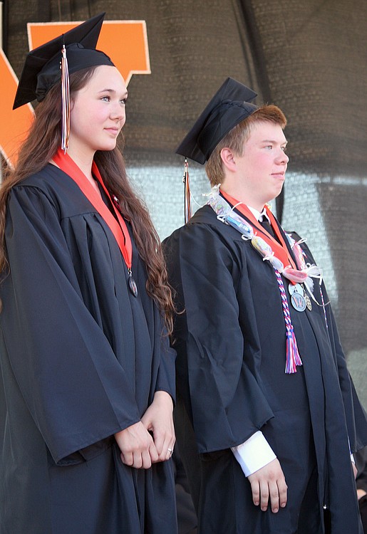 Orange and Black awards went to Jolynn Wenick and Matthieu Grant for raising school spirit. The honors were presented by Ann Jendro, a secretary at WHS for 27 years.