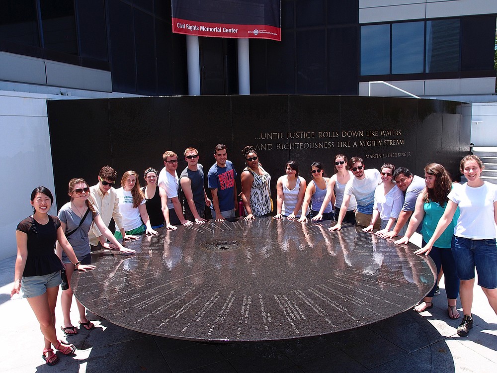 Students from the University of Portland, including Hay, second from left, participated in a three week civil rights immersion experience in the South. Here, they visit a civil rights memorial center.