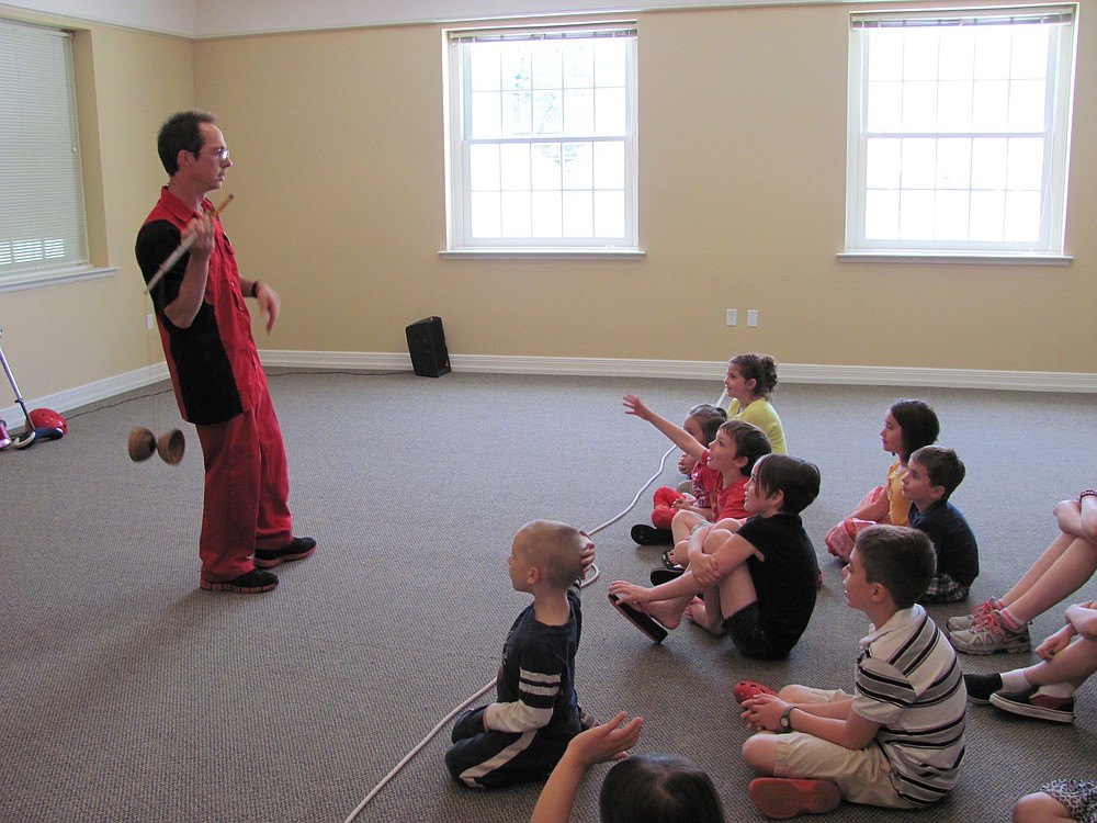 Comedian/juggler Rhys Thomas entertained children and adults with a variety of tricks as a part of the Camas Public Library's summer reading program.