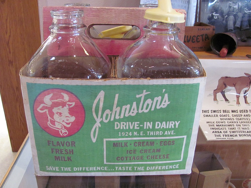 In addition to milk bottles from Johnston's Dairy, memorabilia include a Lupton's ice cream parlor container from the 1930s and '40s.