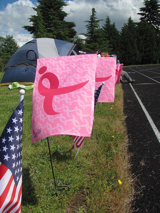 These flags were placed along the course, a solemn reminder of the lives taken by cancer.