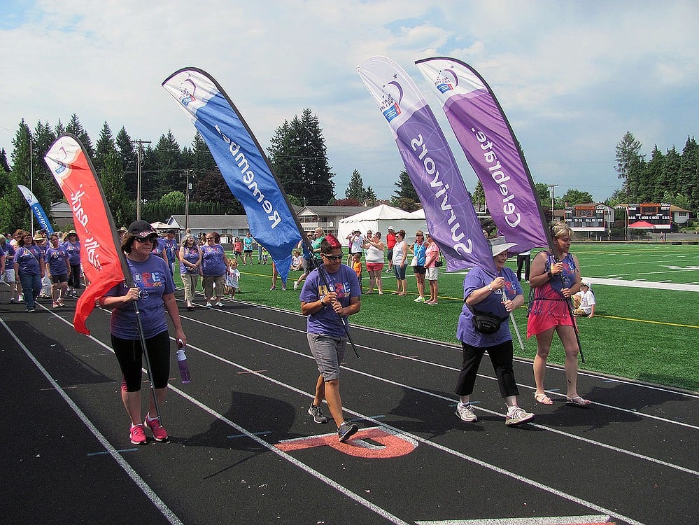 The Relay for Life of East Clark County began Saturday morning, with a walk around the track by cancer survivors and caregivers. The 24-hour event was held at Fishback Stadium, by Washougal High School.