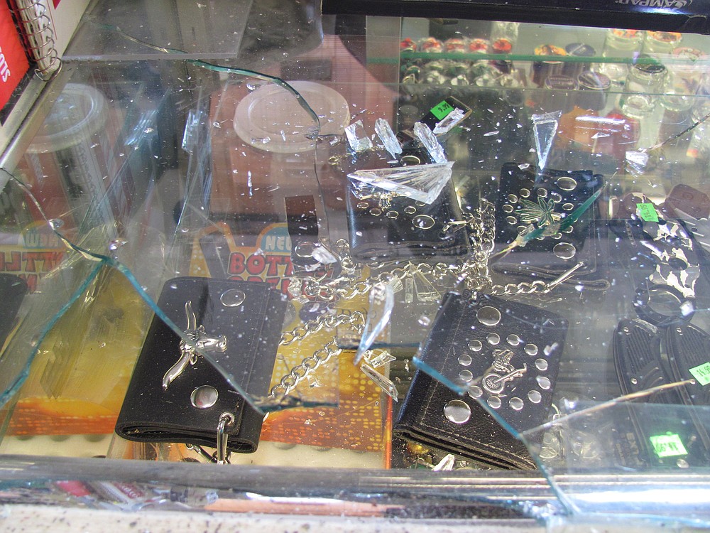 The suspect in the armed robbery of the 7 Market, in Camas, hit a display case with an ax.