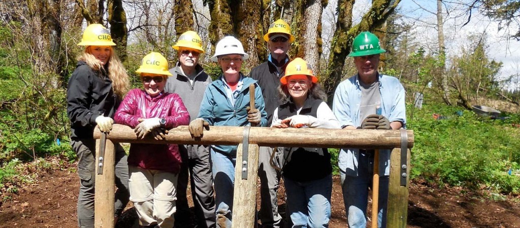 A group of volunteers, including four students from the Interact Club at Washougal High School, installed a new hitching post for horseback riders near the Nancy Russell Overlook.