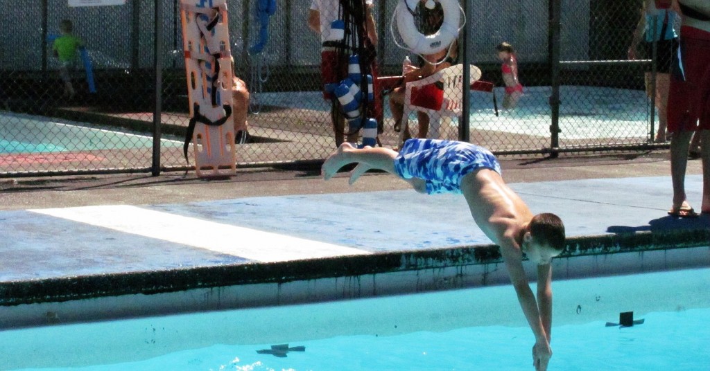 A patron plunges into the deep end of the Camas Municipal Pool last week as the temperature soared.