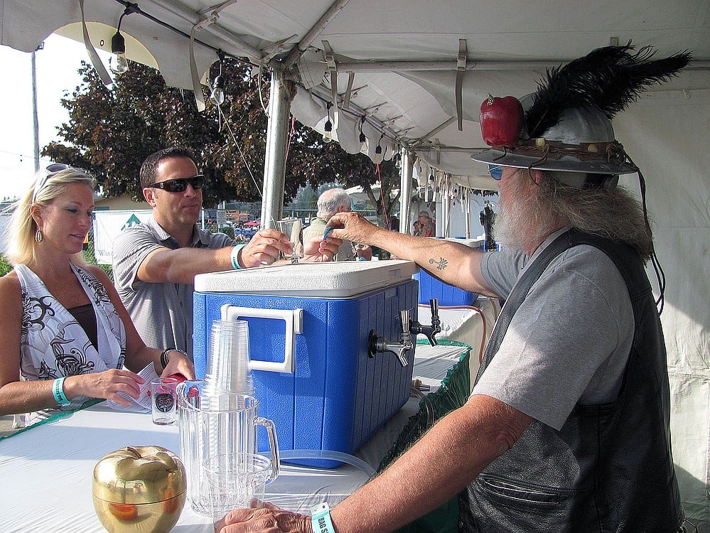 Wayne Coleman, one of the owners of Jester & Judge Cider Co., of Stevenson, was among the pourers at the festival. His outfit included a kilt and his father's old hard hat accented with feathers, two horns and an apple. Coleman also wore a whistle. "You have to toot your own horn," he said.