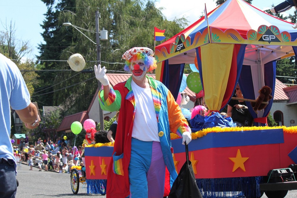 The circus-themed Georgia-Pacific float included a handful clowns tossing rolls of toilet paper into the crowd.