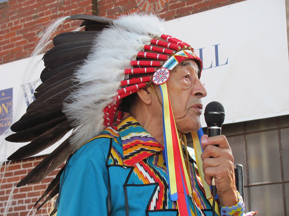 John "Buzz" Nelson, an elder in the Ogalla Sioux tribe, was among the speakers at the Pendleton Woolen Mill centennial ceremony Friday morning. Nelson, a Korean War veteran, said a Lakota prayer. He was later presented with a Pendleton blanket.
