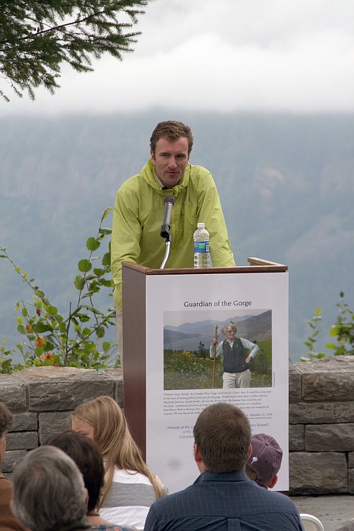 Aubrey Russell shares a powerful message from his mother's undying desire to preserve the beauty of the Columbia Gorge at Cape Horn. Nancy Russell passed away in 2008. A dedication for the new Nancy Russell Overlook was held in her honor Saturday.