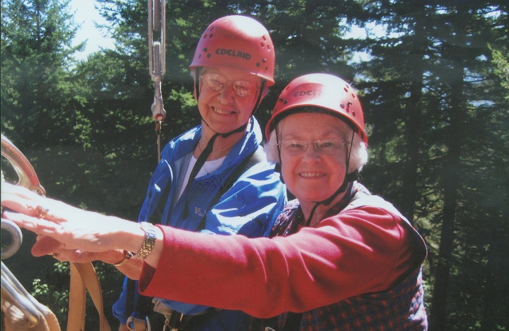 Lois Schroeder (right) and Carol Phillips (left) recently celebrated their 80th birthdays by going on a zip line tour with three of their friends. Both admitted that they were scared at first, but those feelings quickly subsided. "But by the last zip, I didn't want it to end," Schroeder said.