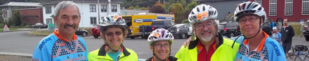 From left, Tom Baltus, Louise Baltus, Dorothy Elion, Ken Baltus and Pam Baltus pose for a photo during their 2012 ride from Astoria to Brookings. 