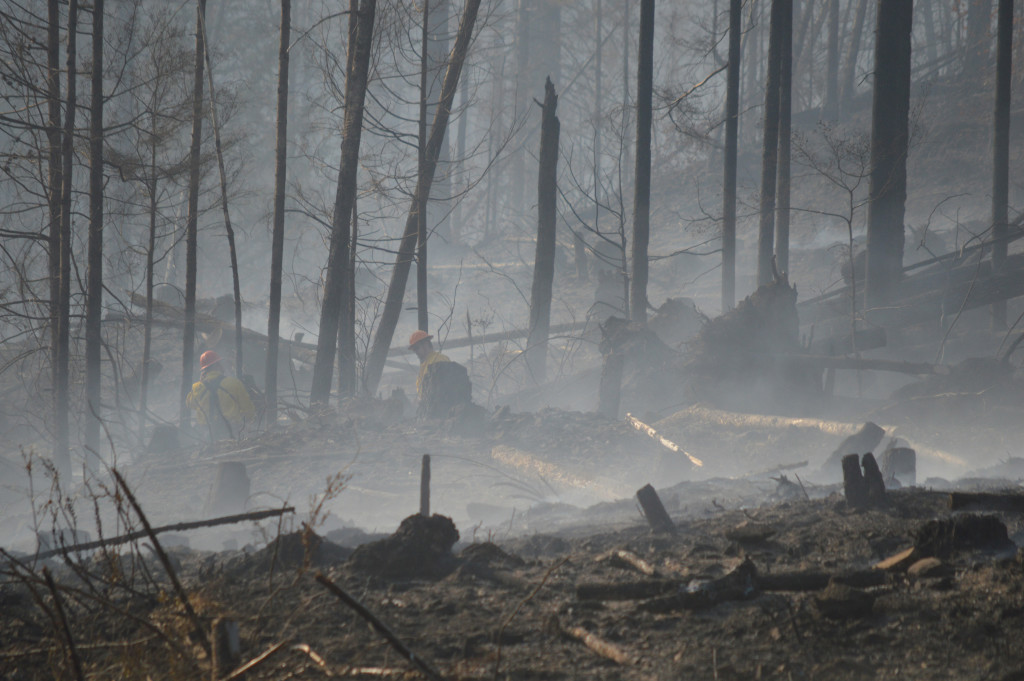 A wildfire was reported on Monday, approximately 7.5 miles past Dougan Falls in west Skamania County. As of Monday, it burned approximately 60 acres and is 100 percent contained. Some mop-up operations are underway.  (Photo courtesy of Mary McDonald/DNR) 