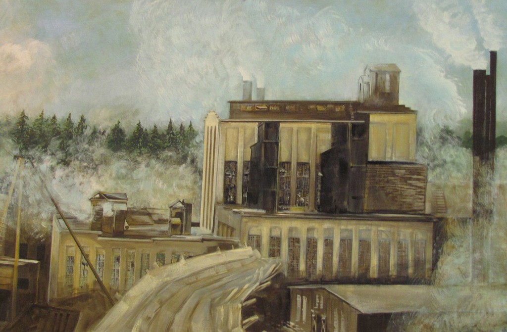 Artist Maria Repetto painted this picture of the Camas mill, from a photograph taken in the early 1900s. The painting will be auctioned off by Camas City Councilman Steve Hogan during the "An Evening in White Dinner on 4th Ave" event on Aug. 31. Proceeds will benefit the Camas-Washougal Mural Project.