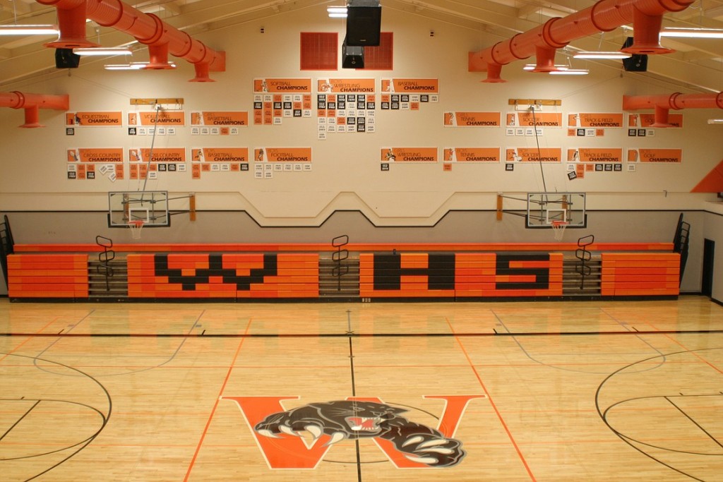 The new floor design inside the Joe Brown Gymnasium at Washougal High School. A ribbon cutting ceremony occurs before the Panther volleyball team plays Heritage Tuesday, Sept. 10, at 7 p.m.