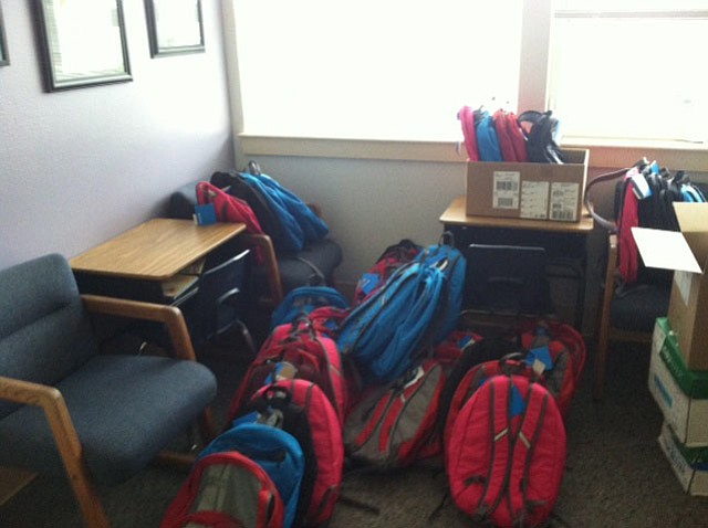 The Washougal and Camas school districts each received 100 backpacks to distribute to students.