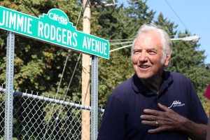 Singer, actor and television personality Jimmie Rodgers was back in his hometown of Camas on Friday, Sept. 13, 2013, to take part in the dedication of a street being named in his honor. Jimmie Rodgers Avenue is the new honorary street name for Northwest 10th Avenue in the Forest Home neighborhood, where Rodgers lived from from 1939 to 1957. (Post-Record file photo)