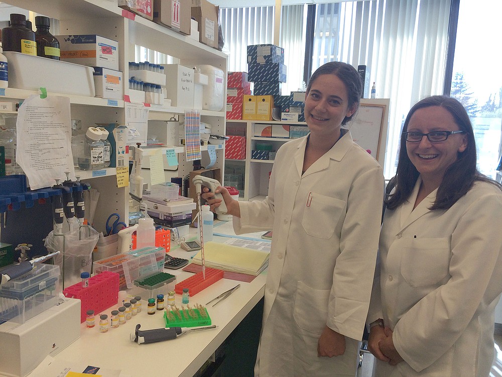 Camas High School senior Sophie Shoemaker was an intern at the Oregon National Primate Research Center at OHSU this summer. Here, she is pictured with mentor Victoria Roberts.