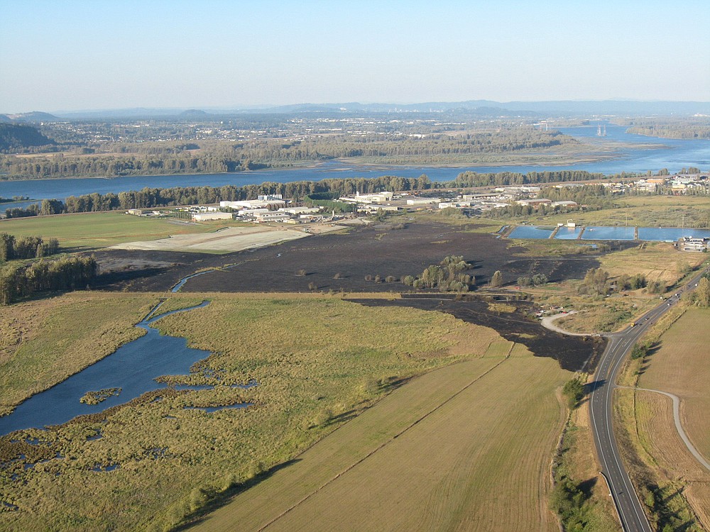 Washougal resident Steve Carroll captured this image on Saturday of the burned area at Steigerwald Lake National Wildlife Refuge. The fire, believed to have been started by a discarded cigarette, consumed approximately 140 acres.