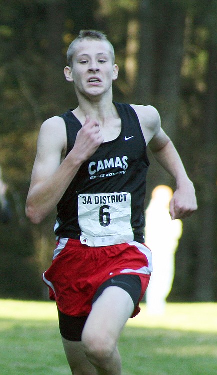 Andrew Kaler claimed first place at districts for the Camas High School boys cross country team Wednesday, at Lewisville Park in Battle Ground.