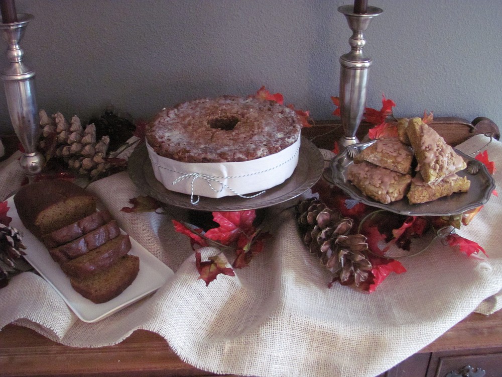 From left, gluten-free pumpkin bread, gooey apple cake and pumpkin streusel scones are just a few of Koch's  holiday favorites.
