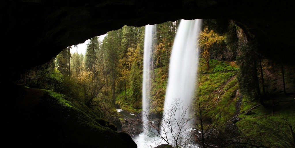 This photo was captured from behind North Falls at Silver Falls State Park, Ore.