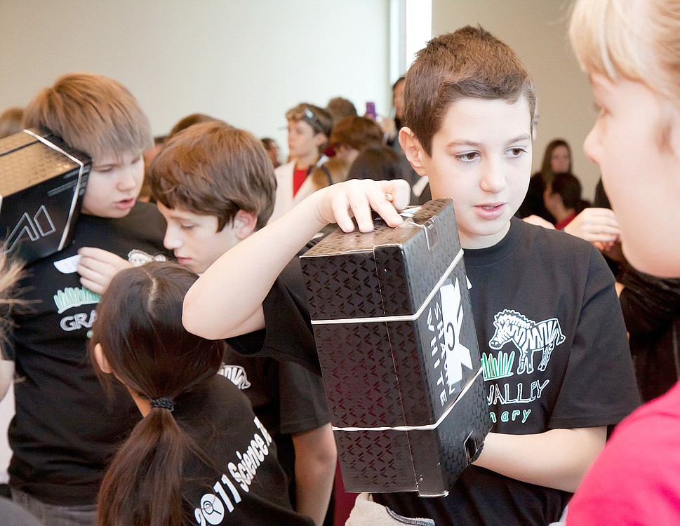 Students from Grass Valley Elementary School in Camas took part in the Nov. 19 Elementary Science Olympiad Invitational Tournament at Clark College. Pictured above are Grass Valley students (left to right) Luke Brewer, Zach Macia and Danilo Kamenko. The Camas school's "Team 1" (groups A and B) earned Top Group awards in two events.