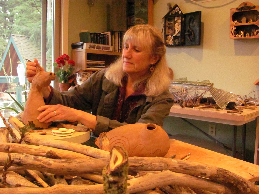 Anna Wiancko-Chasman frequently works in clay, mixed media and found objects to create unique sculptures and assemblages in her home studio along the Washougal River.