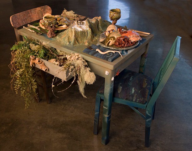 Wiancko-Chasman's "Table of Plenty," was designed with clay, found objects and mixed media.
