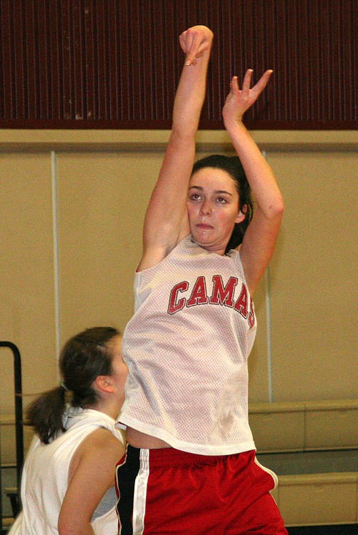 Tatum Schroeder and the Camas High School girls basketball players have the look of determination this winter.