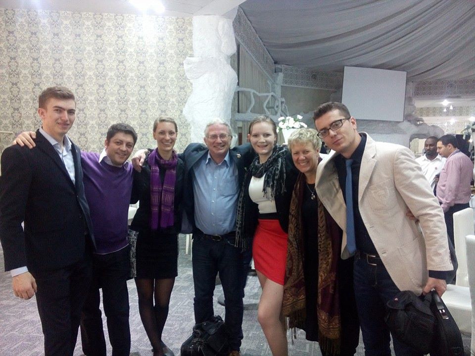 Youth delegates at the United Nations forum, including Kellogg, pose for a photo with Howard Williamson, a policy expert and professor of European youth policy at the University of South Whales.