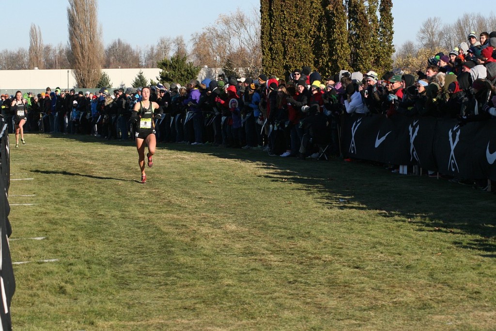 Alexa Efraimson kicks to the finish line and leaves the competition out in the cold. The Camas High School junior captured the Nike Cross National girls championship Saturday, at Portland Meadows.