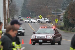 Police blocked off a four-block area in Washougal Wednesday as they responded to reports of shots fired and a house on fire at 3275 "F" Place.