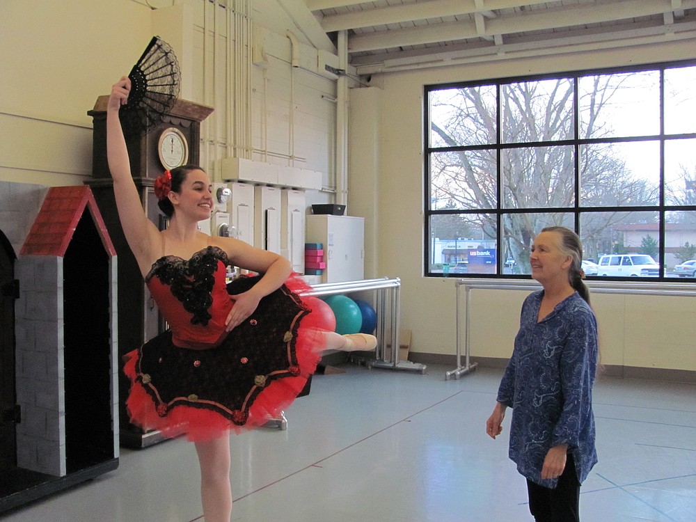 Hannah Gutkind and Jan Hurst collaborate on technique during a recent practice at Columbia Dance.