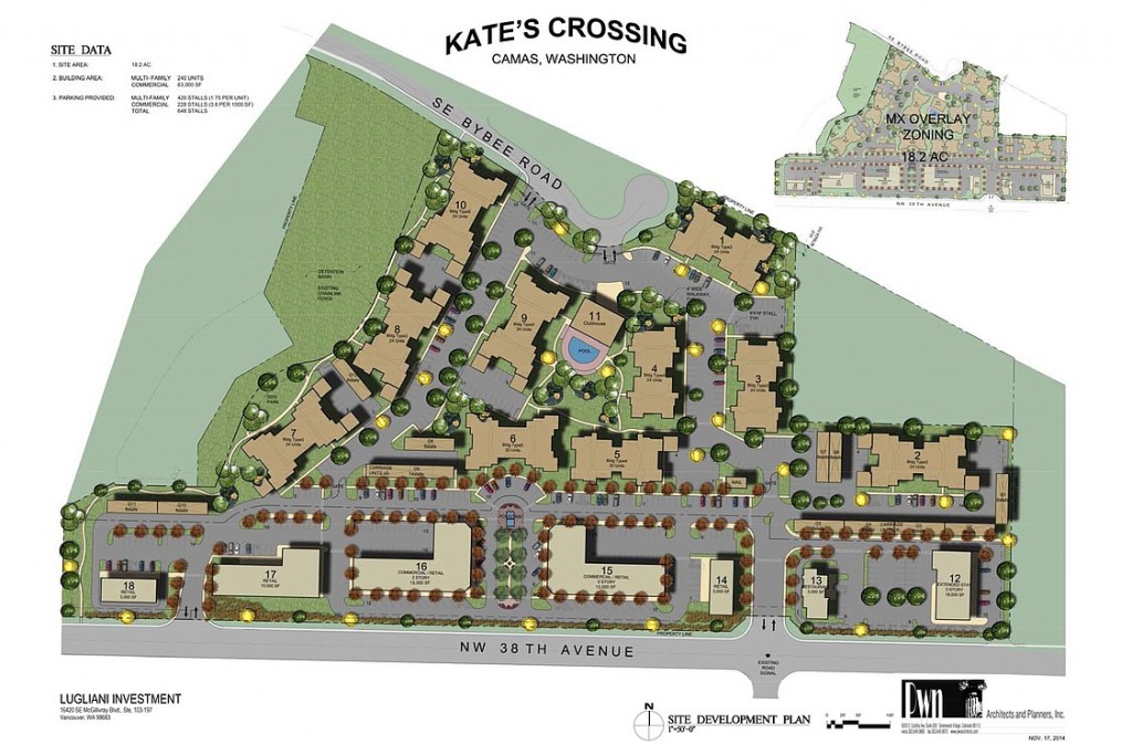 Kate's Crossing multi-family/commercial development is the vision of David Lugliani. The proposal for the 18.2 acre area includes a 240 unit gated apartment complex and 63,000 square feet of commercial space on the north side of 38th Avenue.