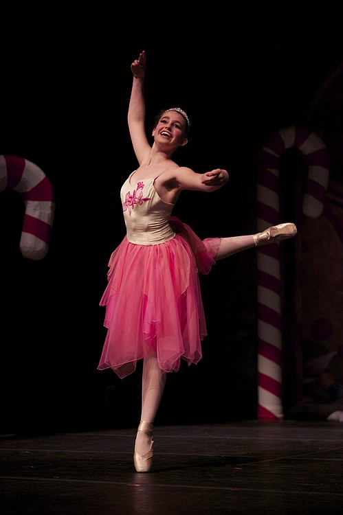 Photo courtesy of Columbia Dance
Gutkind performs the role of Rose Demi-Soloist in Waltz of the Flowers at a 2012 Nutcracker rehearsal.