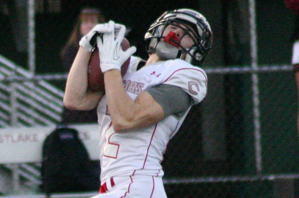 Zach Eagle catches a touchdown pass in the state quarterfinals. The CHS receiver was selected to the AP all-state first team.