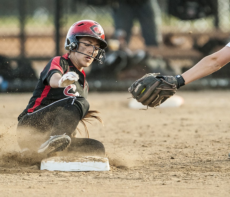Amee Aarhus steals second base for the Papermakers.