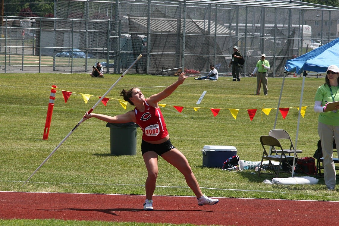 Amber Corbett snags fifth place in the javelin.