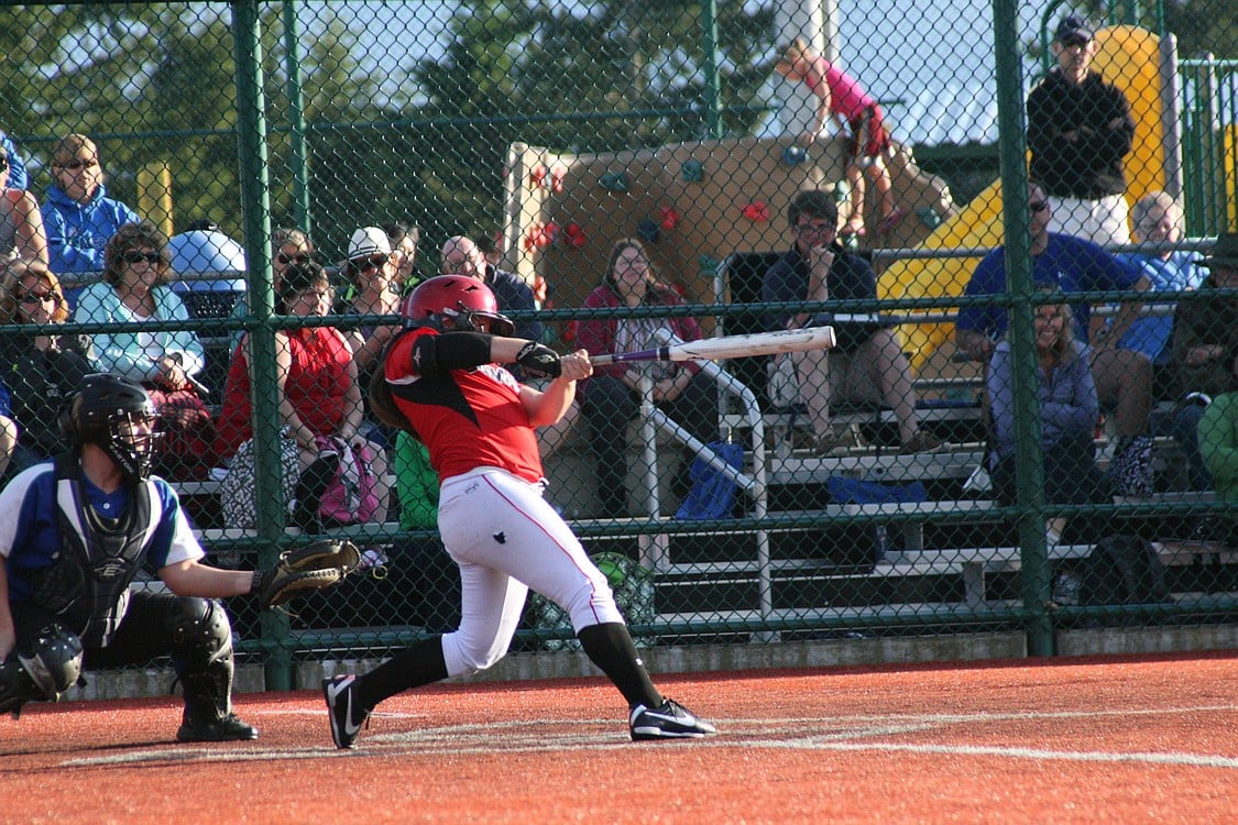 Lena Richards drives in the leading run for Camas.