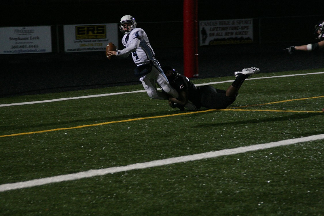 John Ashford chops down the Meadowdale quarterback to give Camas a 2-point safety.