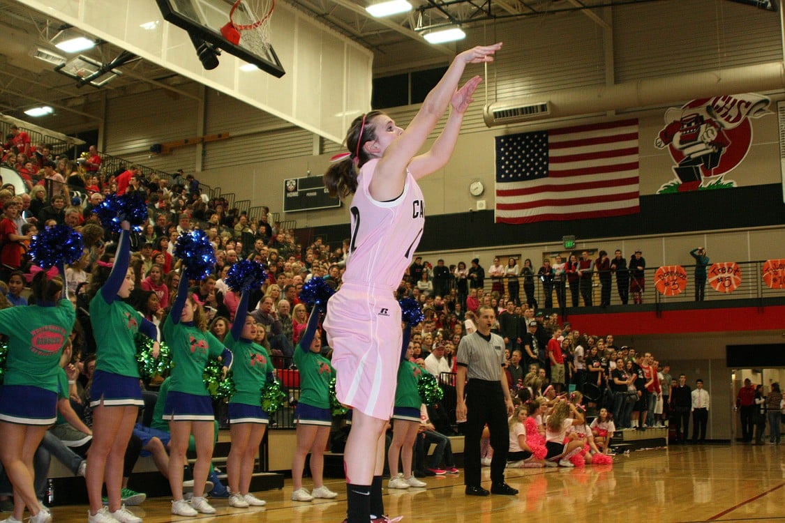 Kendra Preuninger's jumper beats the buzzer at the end of the first quarter.