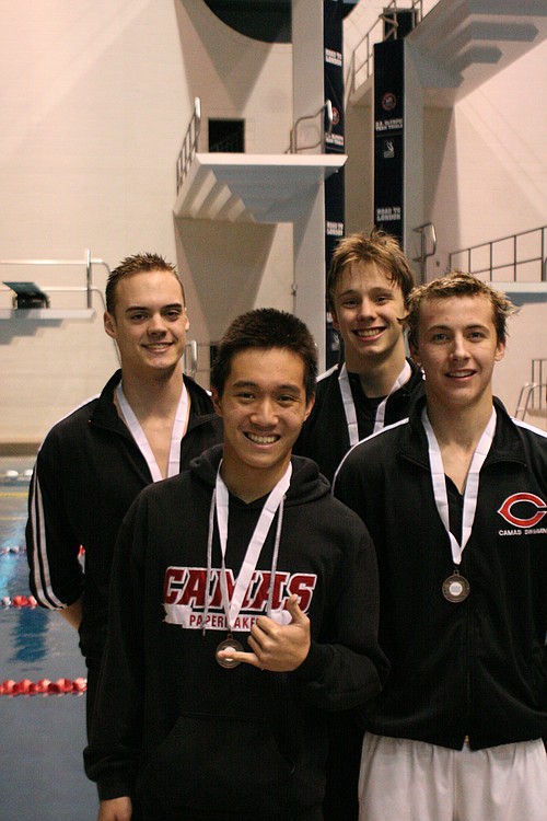 Seth Albert, Trent Harimoto, Kasey Calwell and Lucas Ulmer finished in seventh place for Camas in the 400 freestyle relay.