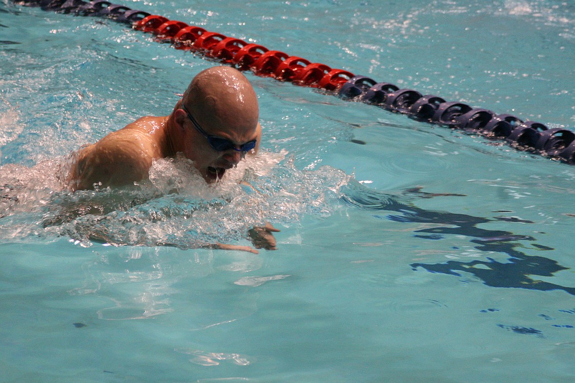 Jake Yraceburu attacks the water during the breaststroke portion of the 200 medley relay.