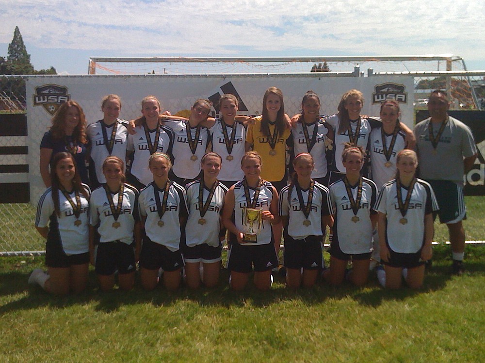 The WSA Strikers won the girls U-18 Clash at the Border Championship. Pictured in the back row (left to right): assistant coach Tracy Thorson, Tori Slaven, Alyse Erickson, Alex Dombek, Cait Pudlitzke, Kendra Cochran, Ashley Sturza, Sydney Allen, Jessica Kelly, head coach Allen Van Every; front row (left to right): Brittany Hickey, Rebecca Dallasta, Mika Norrish, Merisa LaPier, Courtney Loewen, McKenzie Good, Emily McCracken and Amanda Kern. Not pictured: Kaitlyn Langdale and Lauren Gavett.